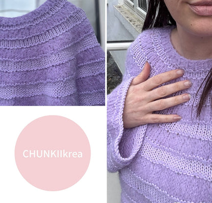 Lavendel sweater voksen strikkekit med gratis opskrift